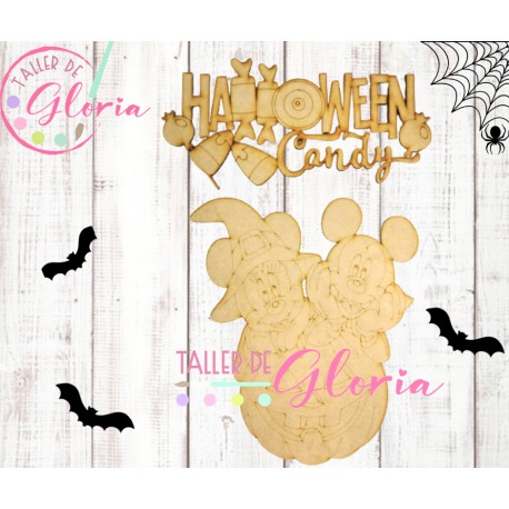 MH-78 Mickey y Mimi en calabaza con letrero halloween
